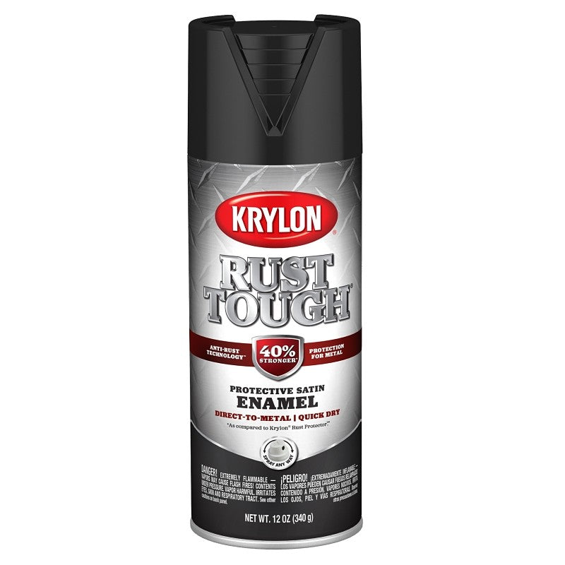 Krylon Rust Tough K09269008 Enamel Spray Paint, Satin, Black, 12 oz, Can (Pack of 6)
