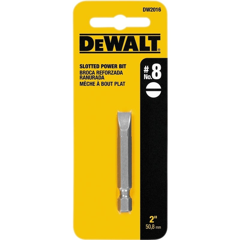 DEWALT DW2016 Power Bit, #8 Drive, Slotted Drive, 1/4 in Shank, Hex Shank, 2 in L, Steel