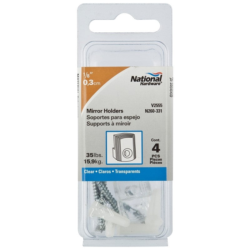 National Hardware V2555 Series N260-331 Mirror Holder, 35 lb, Plastic, Clear, Wall, 1/PK