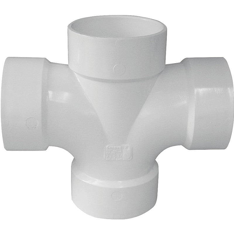 Canplas 192189 Double Sanitary Pipe Tee, 3 x 1-1/2 in, Hub, PVC, White