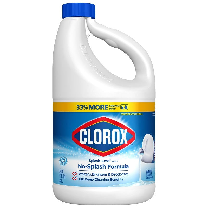 Clorox Splash-Less 32347 Concentrated Bleach, 77 oz, Liquid, Regular (Pack of 6)