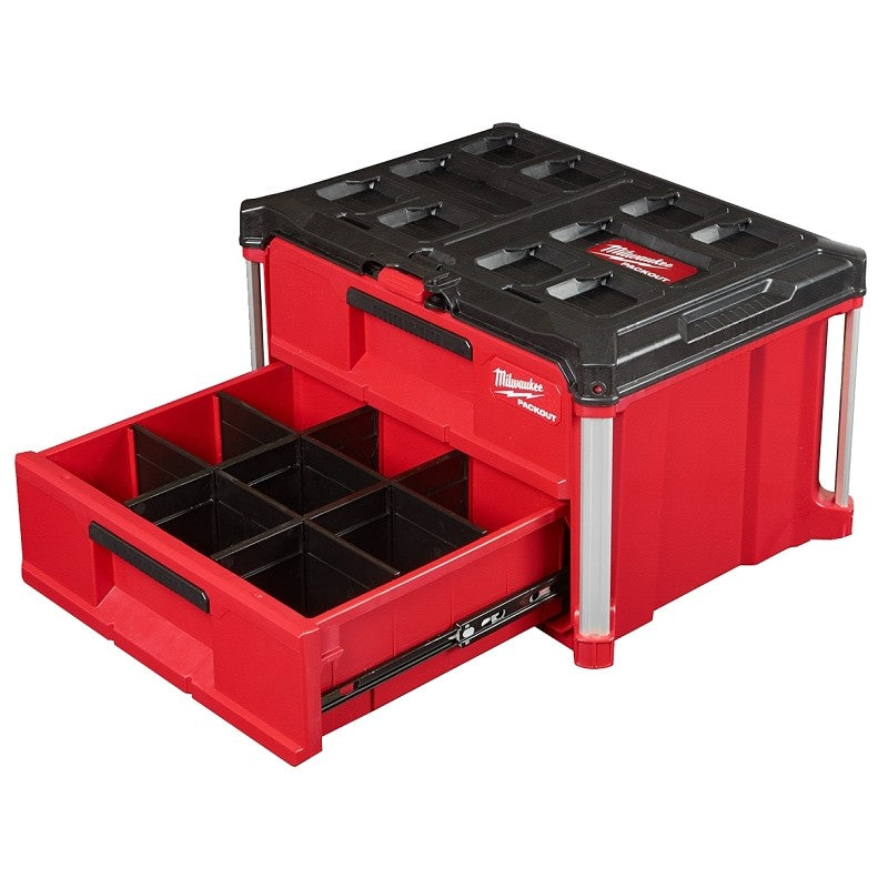 Milwaukee PACKOUT 48-22-8442 Tool Box, 50 lb, Black/Red, Polypropylene, 22.2 in L x 16.3 in W x 14.3 in H Outside