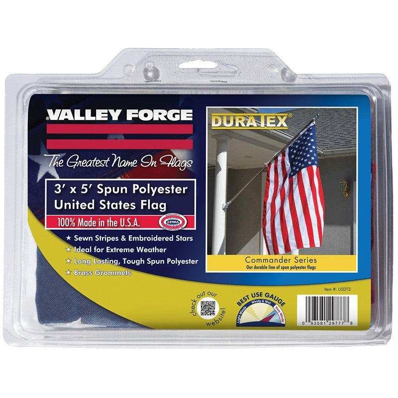 Valley Forge USDT3 USA Flag, 3 ft W, 5 ft H, Spun Polyester