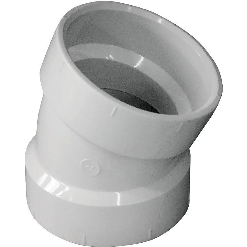 Canplas 192552 Pipe Elbow, 2 in, Hub, 22.5 deg Angle, PVC, White
