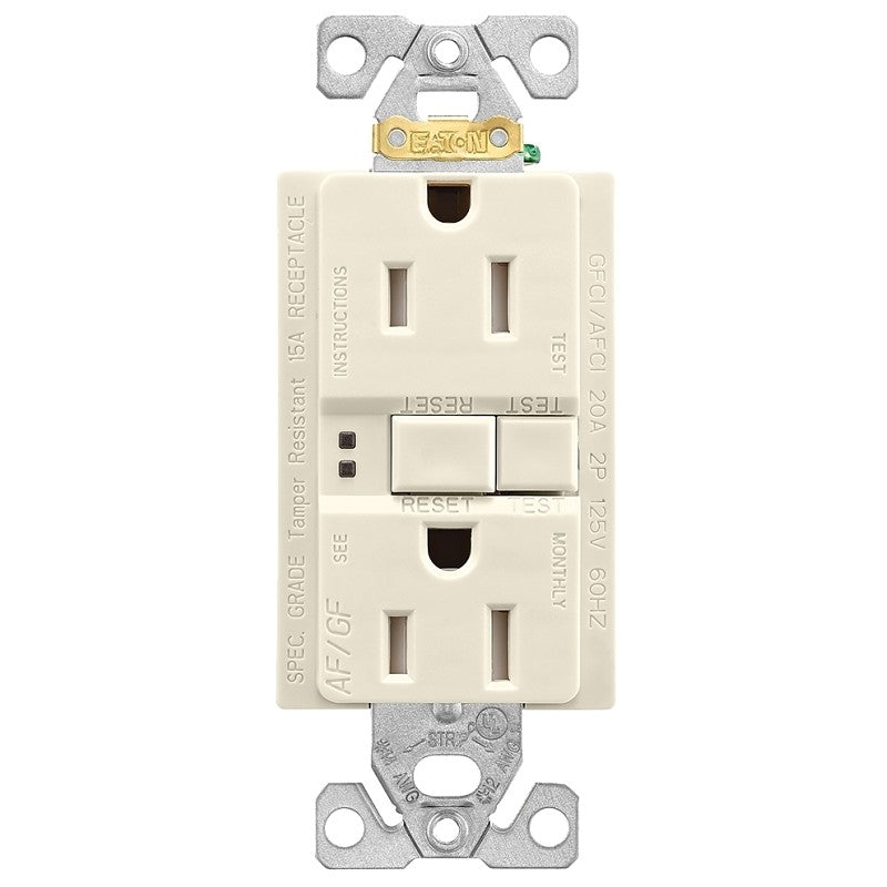 Eaton Wiring Devices TRAFGF15LA-K-L Duplex Receptacle Wallplate, 2 -Pole, 15 A, 125 V, Back, Side Wiring