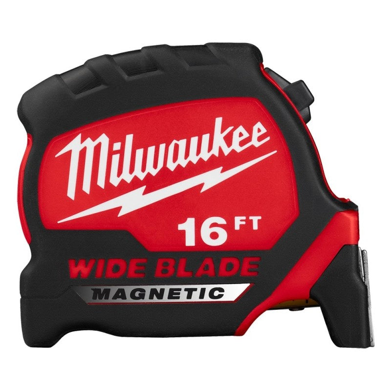 Milwaukee 48-22-1216M Tape Measure, Wide Blade, 16 ft L Blade, 1-5/16 in W Blade, Steel Blade, ABS Case, Black/Red Case