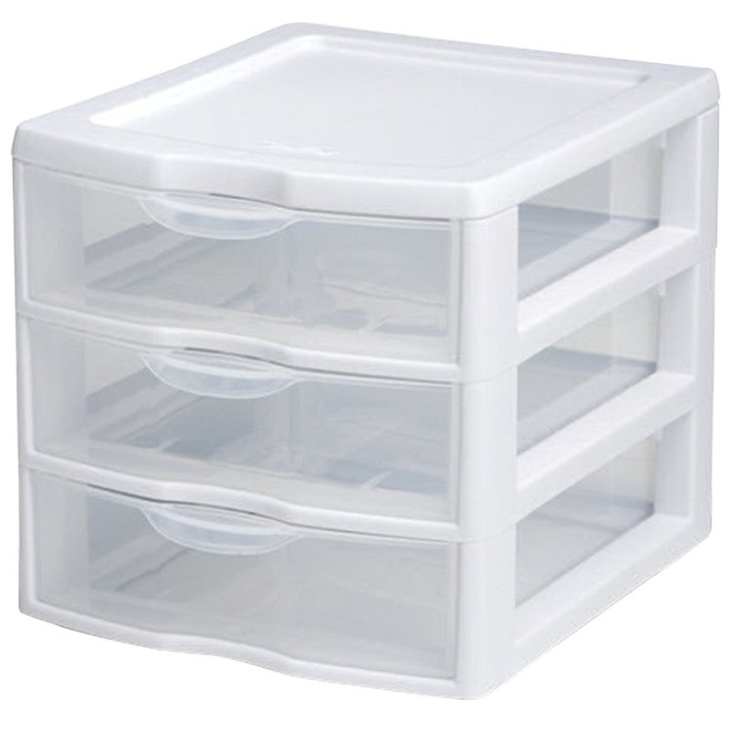Sterilite 20738006 Small Drawer Unit, 3-Drawer, Plastic, 7-1/4 in OAW, 8-1/2 in OAH, 6-7/8 in OAD (Pack of 6)