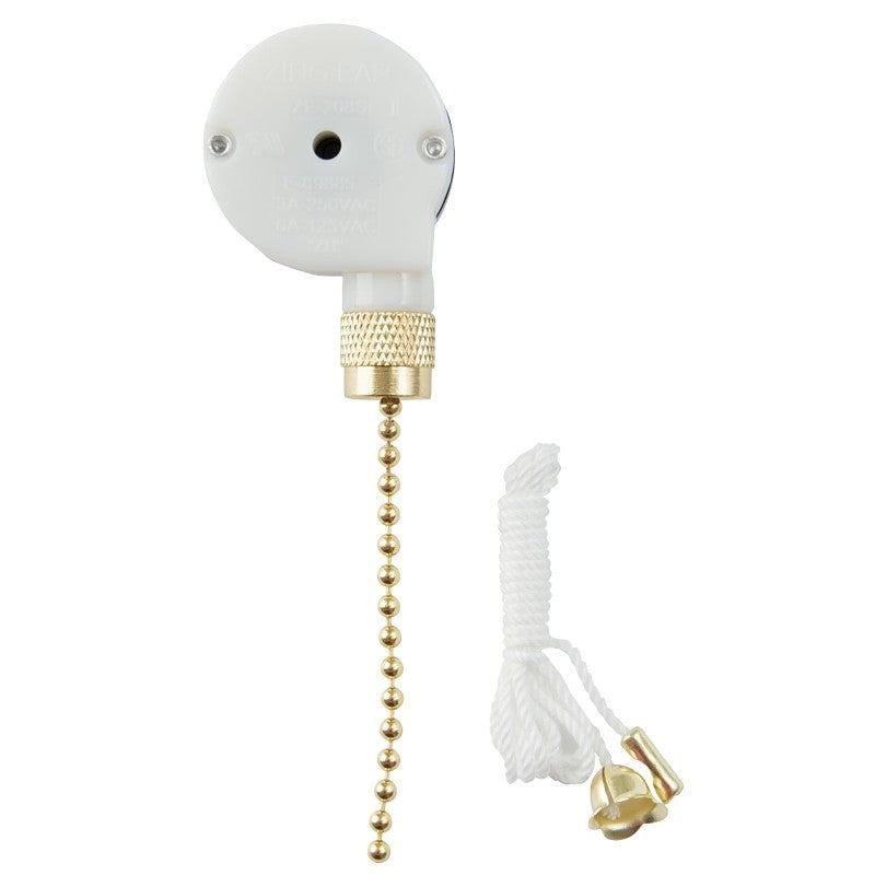 Gardner Bender GSW-34 Pull Chain Switch, 1-Pole, 125/250 VAC, 3/6 A, Brass