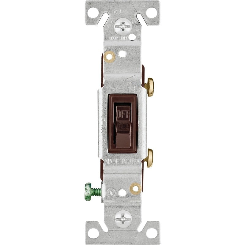 Eaton 1301-7B Toggle Switch, 15 A, 120 V, Push-In Terminal, Polycarbonate Housing Material, Brown