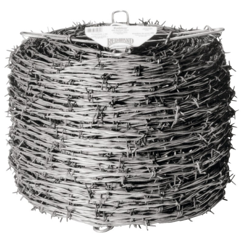 Red Brand 70481 Barbed Wire, 1320 ft L, 12-1/2 Gauge, 5 in Points Spacing, Galvanized Steel