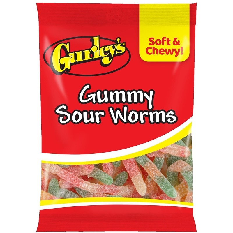 Gurley's 743786 Candy, Gummy, Gummy Sour Worms Flavor, 5 oz (Pack of 12)