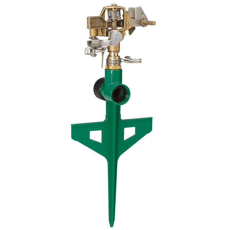 Dramm 15064 Stake Impulse Sprinkler, Green, Full-Circle, Part-Circle, 70 ft, Circular, Brass/Plastic/Zinc