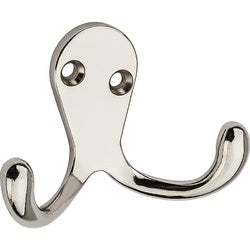 Double Prong Robe Hook Nickel Chromium Plated 2 Pack (POS)