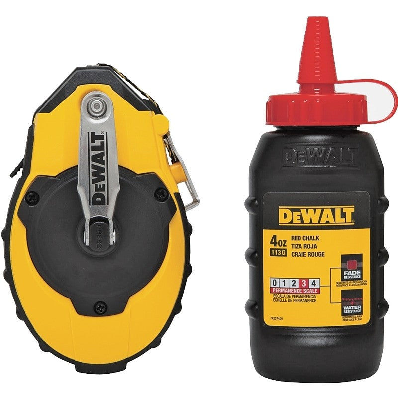 DEWALT DWHT47374L/144 Chalk Reel Kit, 4 oz Chalk Capacity, 100 ft L Line, 3:1 Gear Ratio
