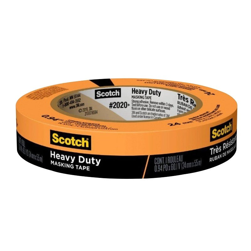 Scotch 2020+OR24 Masking Tape, 60 yd L, 0.94 in W, Crepe Paper Backing, Orange
