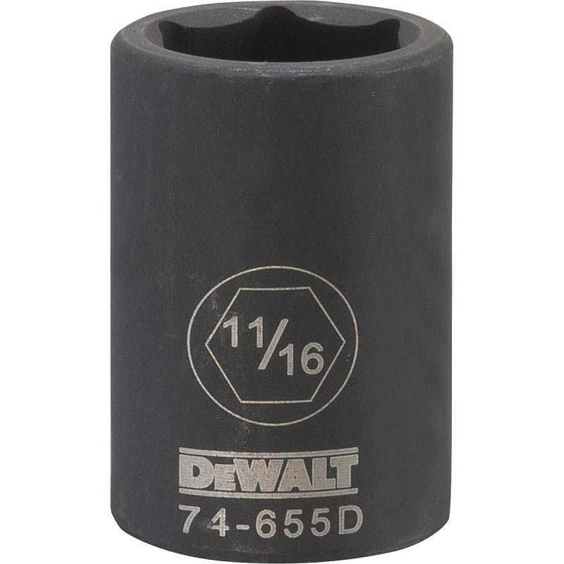 DEWALT DWMT74655OSP Impact Socket, 11/16 in Socket, 15/32 in D Socket, 1/2 in Drive, 6-Point, CR-440 Steel, Black Oxide