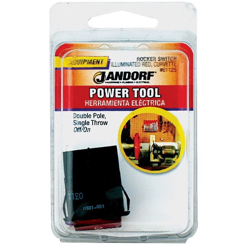 Jandorf 61125 Rocker Switch, 15/20 A, 125/250 V, DPST, Tab Terminal, Black/Red