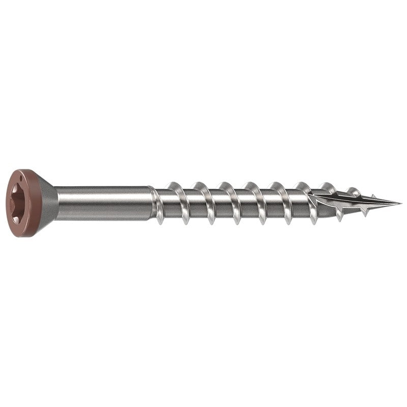 Camo 0353000BS Deck Screw, 0.163 in Thread, Trim Head, Star Drive, Sharp, Type-17 Point, 316 Stainless Steel, Brown