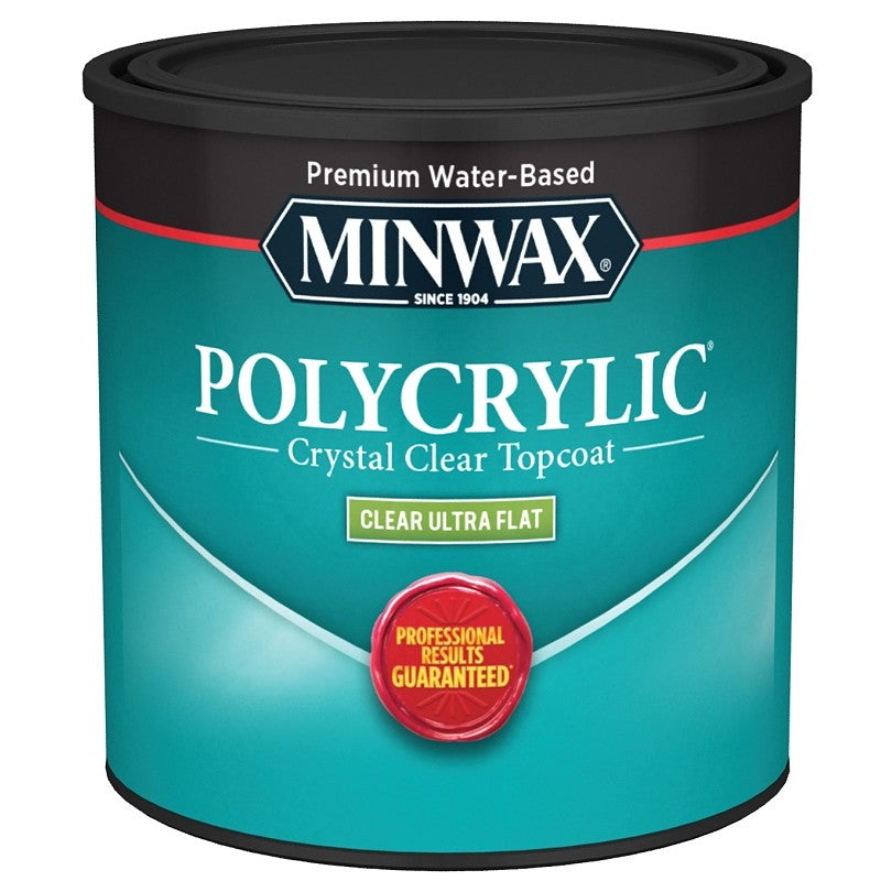 Minwax Polycrylic 211114444 Waterbased Polyurethane, Ultra Flat, Liquid, 0.5 pt