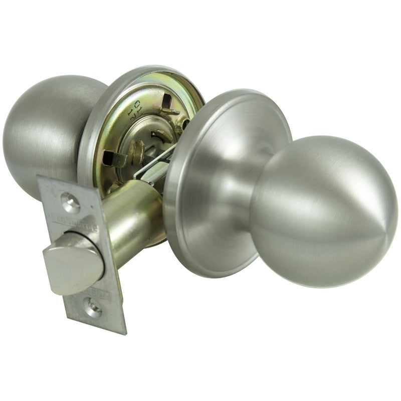 ProSource T3630V-PS Passage Knob, Metal, Stainless Steel, 2-3/8 to 2-3/4 in Backset, 1-3/8 to 1-3/4 in Thick Door
