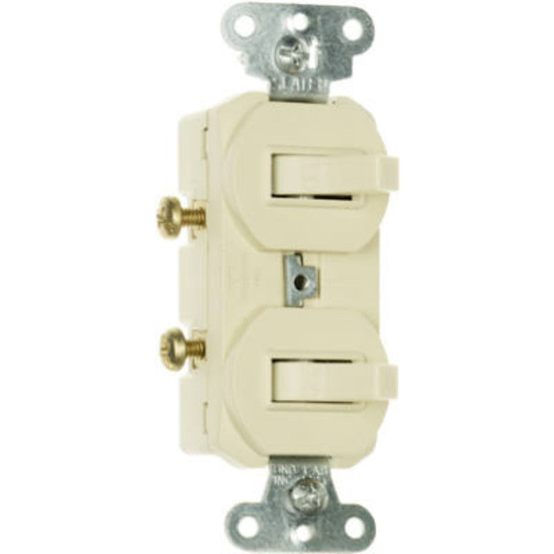 Legrand 690IGCC6 Double Combination Switch, 15 A, 120/277 VAC, Side Wire Terminal, Ivory