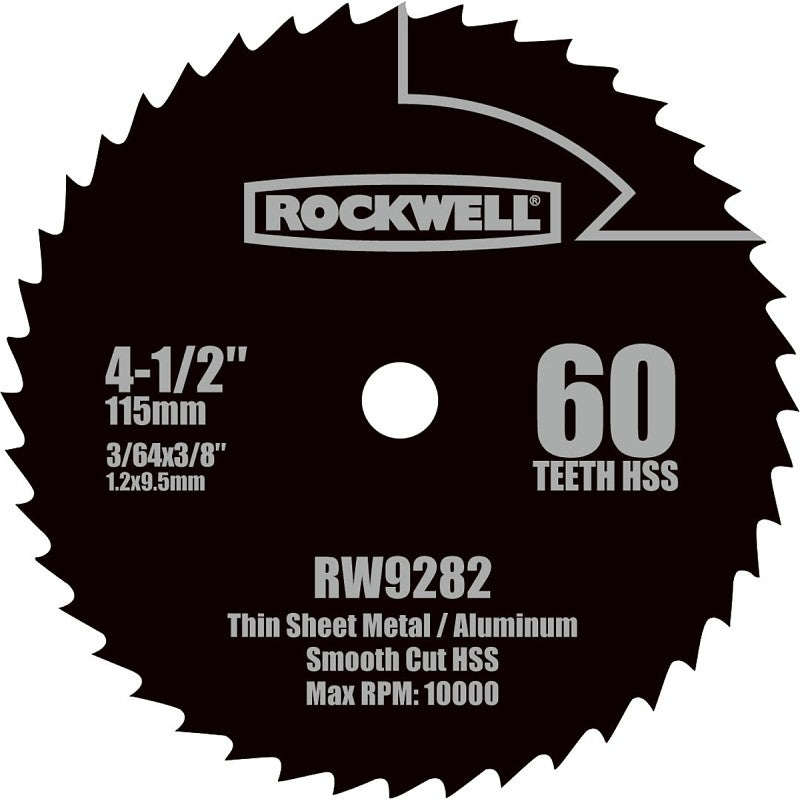 Rockwell RW9282 Circular Saw Blade, 60-Teeth, 4-1/2 in Dia, 3/8 in Arbor