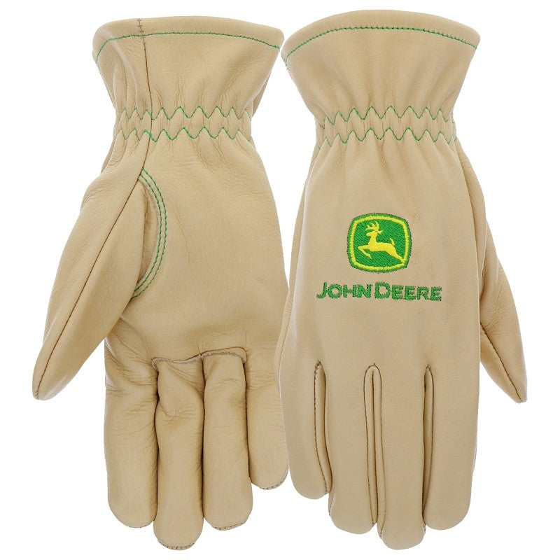 John Deere JD84014-WSM Work Gloves, Women's, S/M, 3-1/2 in L, Slip-On Cuff, Cow Grain Leather, Beige