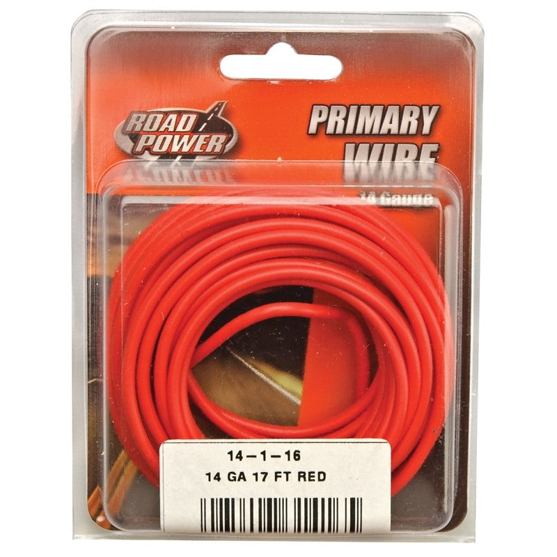 Road Power 55669133/14-1-16 Electrical Wire, 14 AWG Wire, 25/60 V, Copper Conductor, Red Sheath, 17 ft L