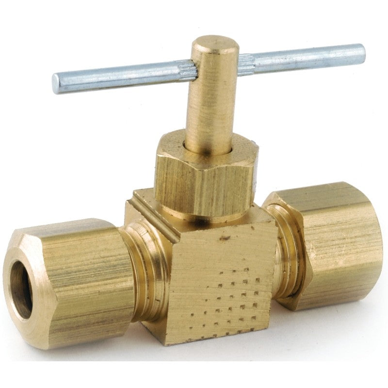 Anderson Metals 759106-06 Straight Needle Shut-Off Valve, 3/8 in Connection, Compression, Brass Body