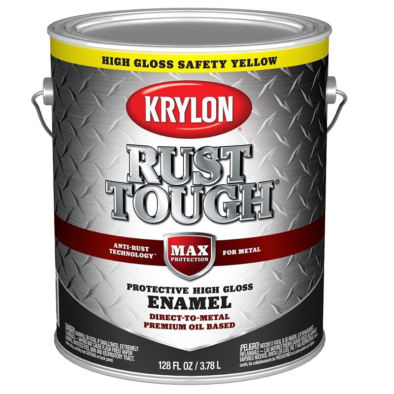 Krylon Rust Tough K09736008 Rust Preventative Paint, Gloss, Safety Yellow/Sun, 1 gal, 400 sq-ft/gal Coverage Area (Pack of 4)