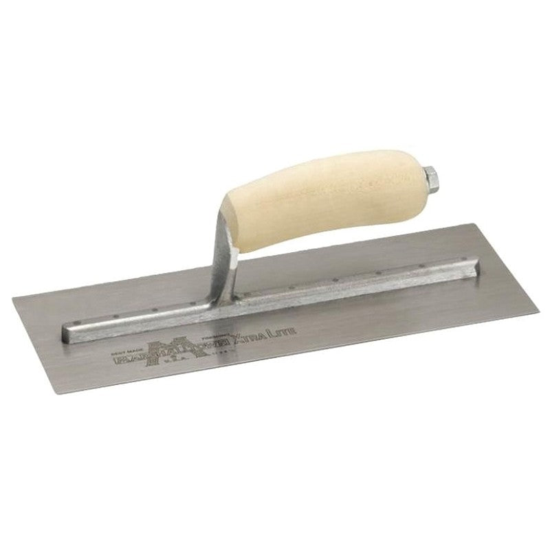 Marshalltown MXS2 Finishing Trowel, 11-1/2 in L Blade, 4-1/2 in W Blade, Carbon Steel Blade, Curved Handle, Wood Handle