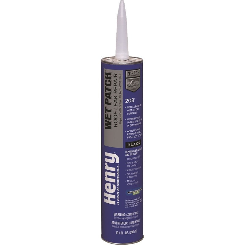 Henry Wet Patch 208 HE208004 Roof Cement, Black, Liquid, 11 fl-oz Cartridge (Pack of 24)