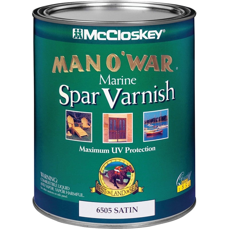 McCloskey Man O' War 080.0006505.005 Marine Spar Varnish, Satin, Clear, Liquid, 1 qt (Pack of 4)