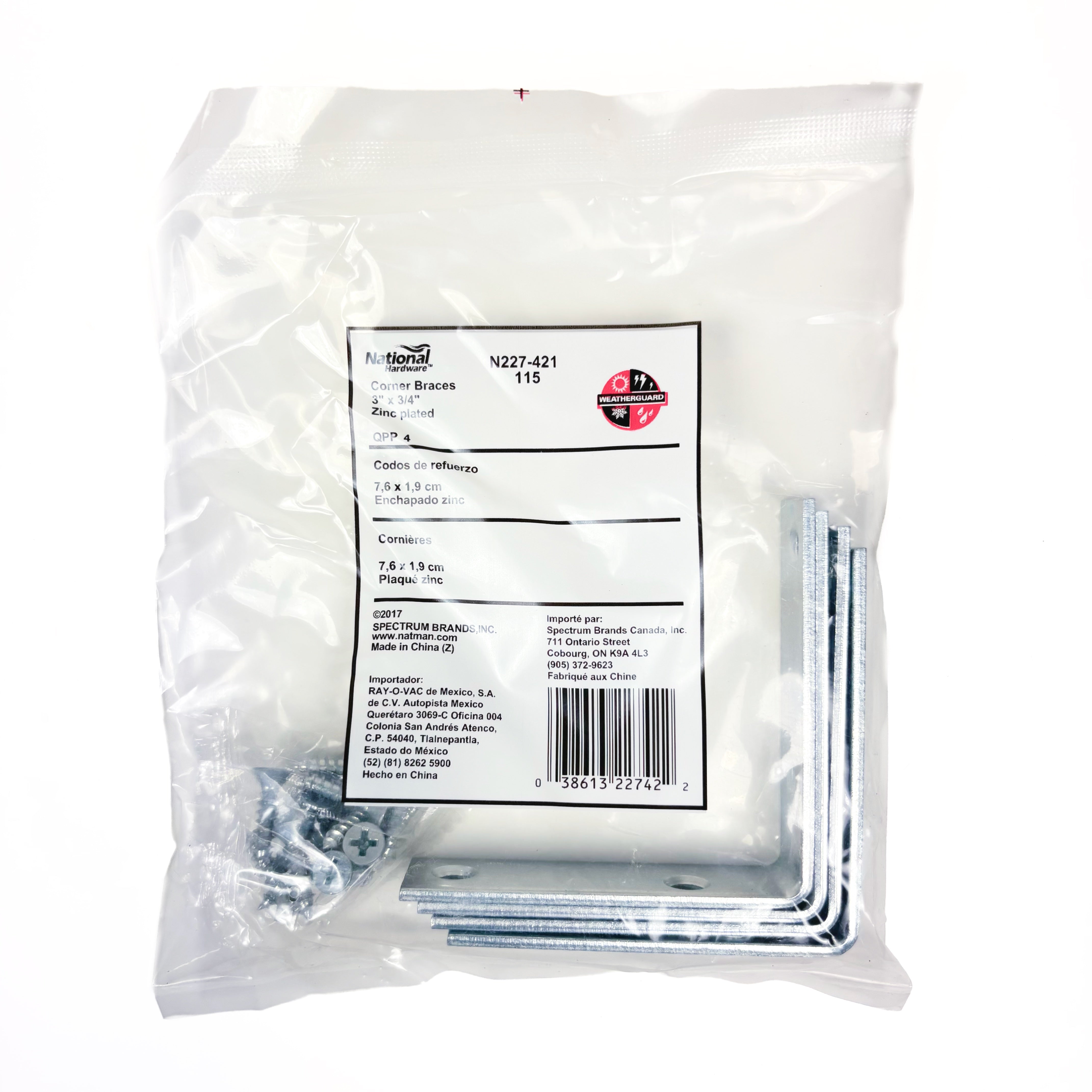 Corner Braces 3 By 3/4 By 0.11 Inch Zinc Plated Steel 4 Pack (POS)