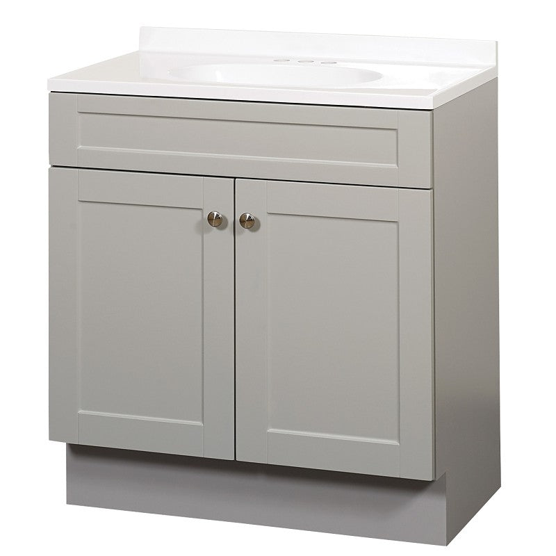 Zenna Home SBC36GY 2-Door Shaker Vanity with Top, 36 in W, 18 in D, 35 in H, Wood, Cool Gray, Cultured Marble Sink, 1 EA