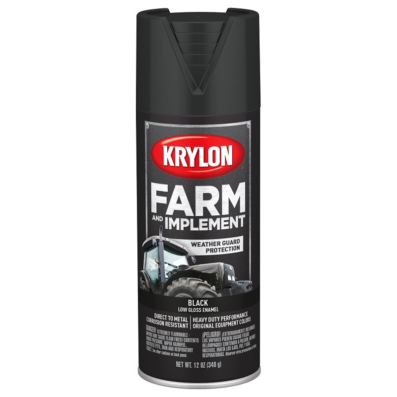 Krylon K01935007 Farm Equipment Spray, Low Gloss, Black, 12 oz (Pack of 6)