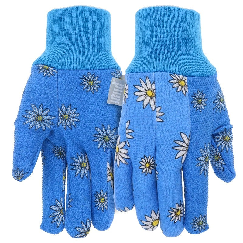 Mud MD61001B-WML Work Gloves, Women's, M/L, Straight Thumb, Cotton/Polyester/PVC, Blue