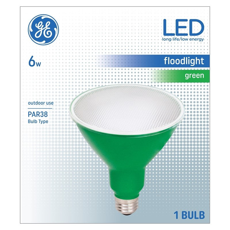 GE 93100881 Floodlight Bulb, Decorative, PAR38 Lamp, Medium (E26) Lamp Base, Non-Dimmable, Green