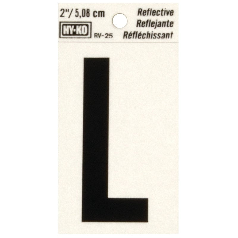 Hy-Ko RV-25/L Reflective Letter, 1-1/2 in W x 3 in H Dimensions, Character: L, 2 in H Character, Black Character, Vinyl (Pack of 10)