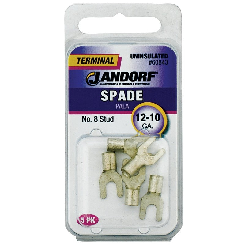 Jandorf 60843 Spade Terminal, 600 V, 12 to 10 AWG Wire, #8 Stud, Copper Contact