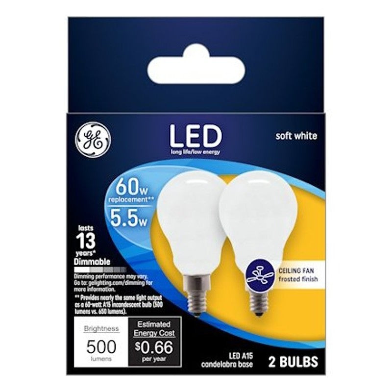 GE Industrial Solutions 24949 LED Bulb, General Purpose, A15 Lamp, 60 W Equivalent, E12 Lamp Base, Dimmable, Frosted