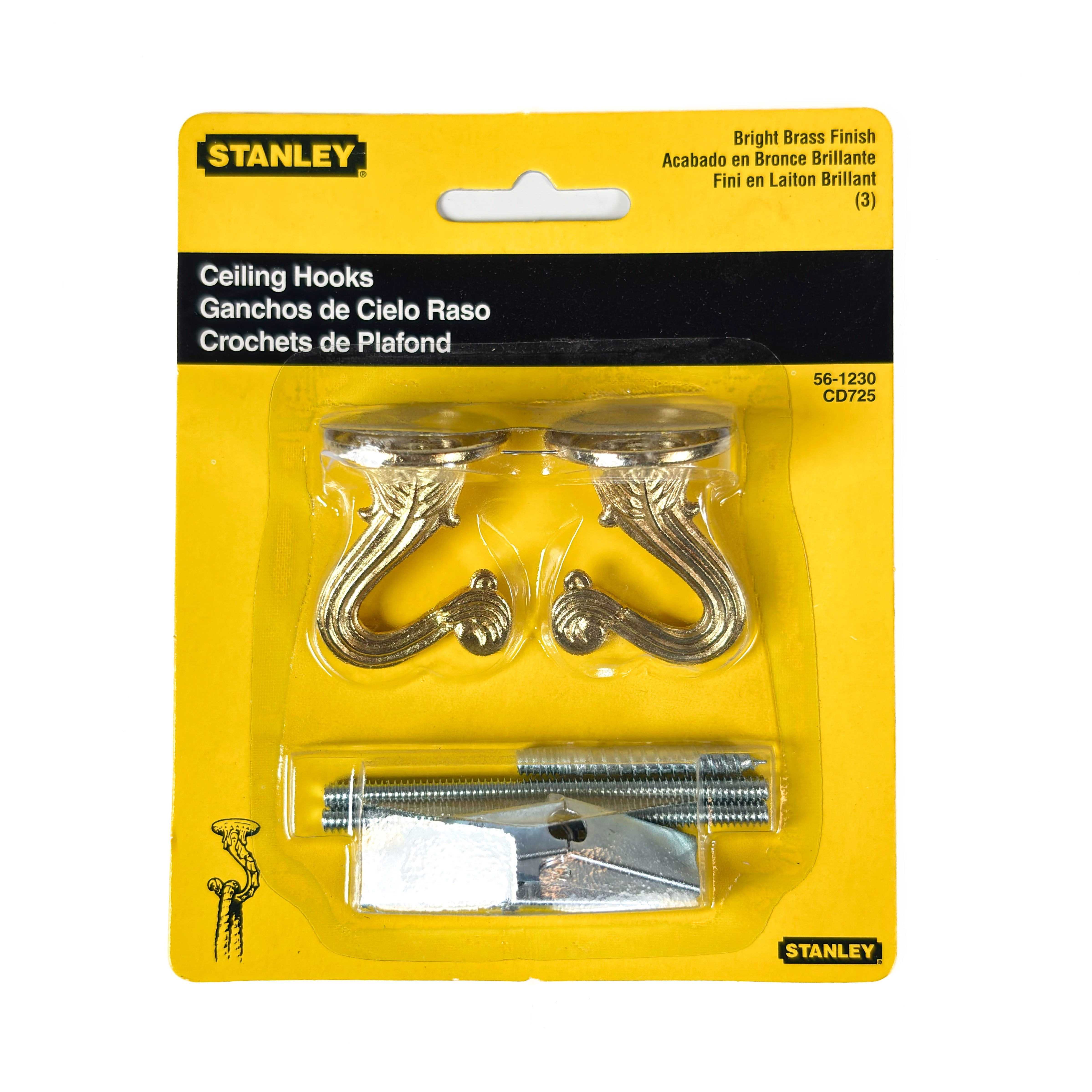 Ceiling Swag Hooks 1-1/2 Inch Brass Die Cast 2 Pack