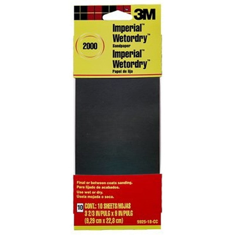 3M 5925-18-CC Sandpaper, 9 in L, 3.66 in W, Ultra Fine, 2000 Grit, Silicon Carbide Abrasive, Paper Backing
