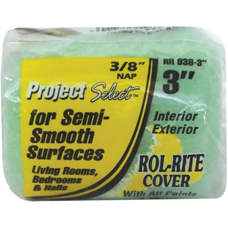 Linzer RR938-3 Paint Roller Cover, 3/8 in Thick Nap, 3 in L, Knit Fabric Cover, Green