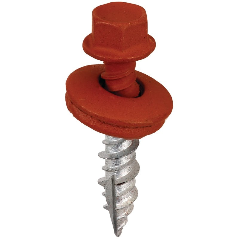 Acorn International SW-MW1BR250 Screw, High-Low, Twin Lead Thread, Hex Drive, Self-Tapping, Type 17 Point, Barn Red