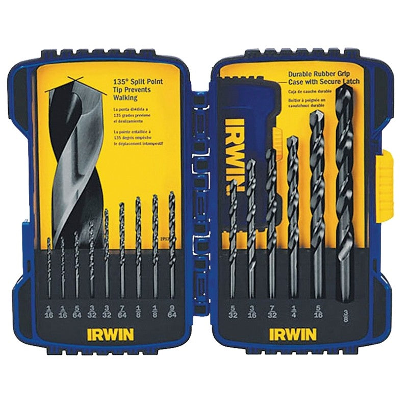 Irwin 314015 Jobber Length Drill Bit Set, 15-Piece, Steel, Black Oxide