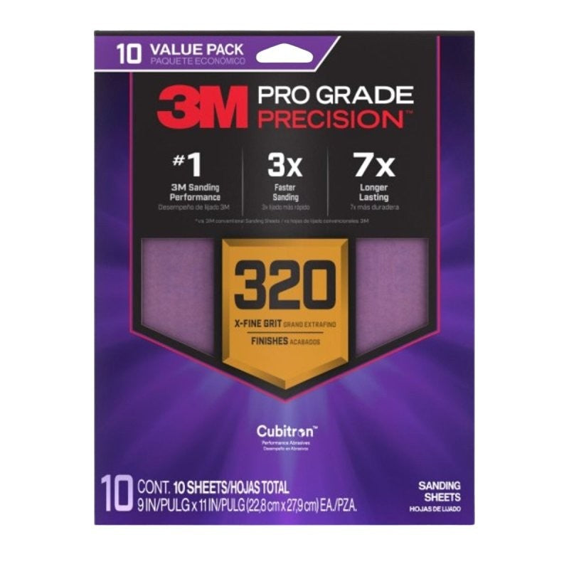 Pro Grade Precision SHR320-PGP-10T Sanding Sheet, 9 in L, 11 in W, Multi-Grade, 320 Grit, Ceramic Alumina Abrasive