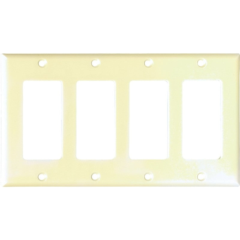 Eaton Cooper Wiring 2164 2164V-BOX Wallplate, 4-1/2 in L, 8.19 in W, 4 -Gang, Thermoset, Ivory, High-Gloss