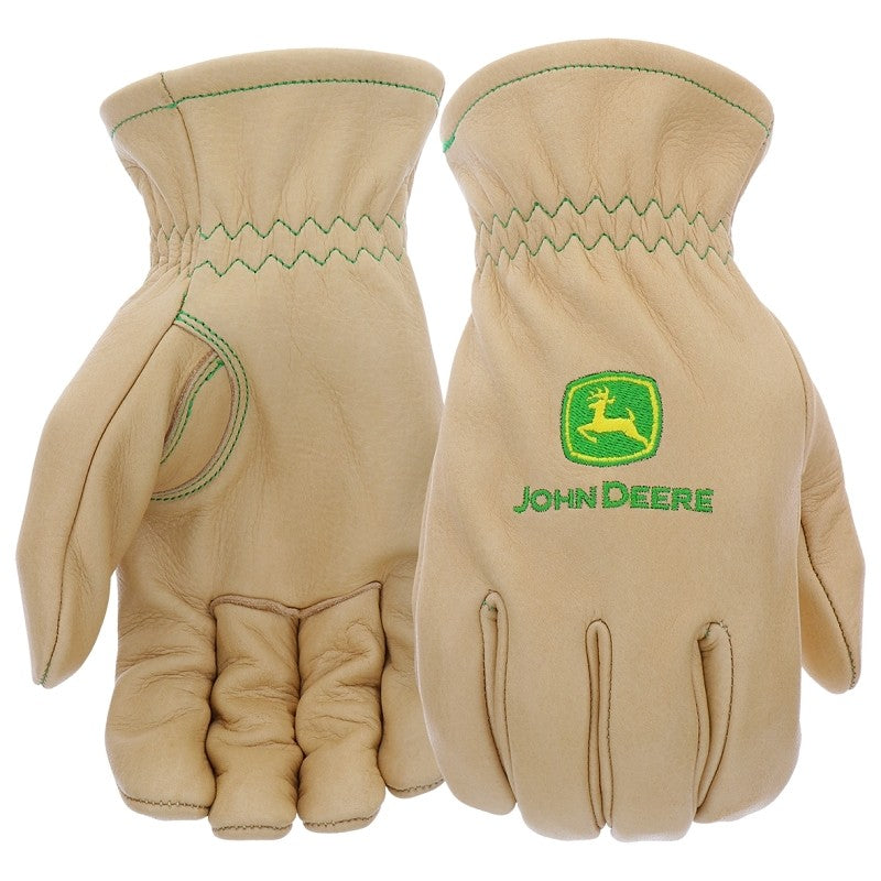 John Deere JD84013-XL Work Gloves, Men's, XL, 4-1/2 in L, Slip-On Cuff, Cow Grain Leather, Beige