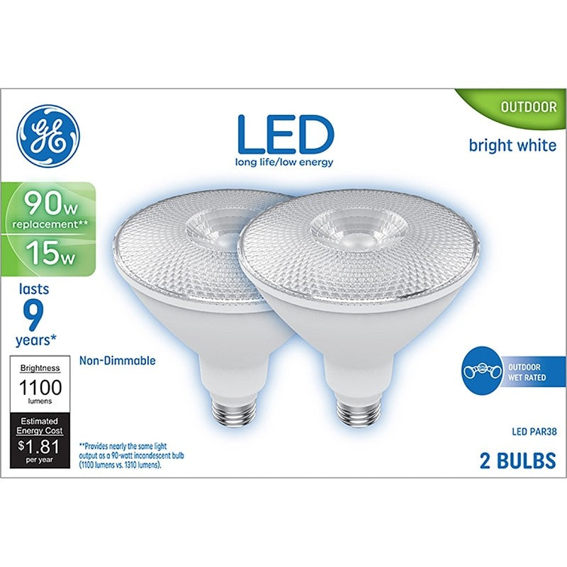 GE 93129298 Floodlight Bulb, PAR38 Lamp, 90 W Equivalent, Medium Lamp Base, Non-Dimmable, Clear, Bright White Light